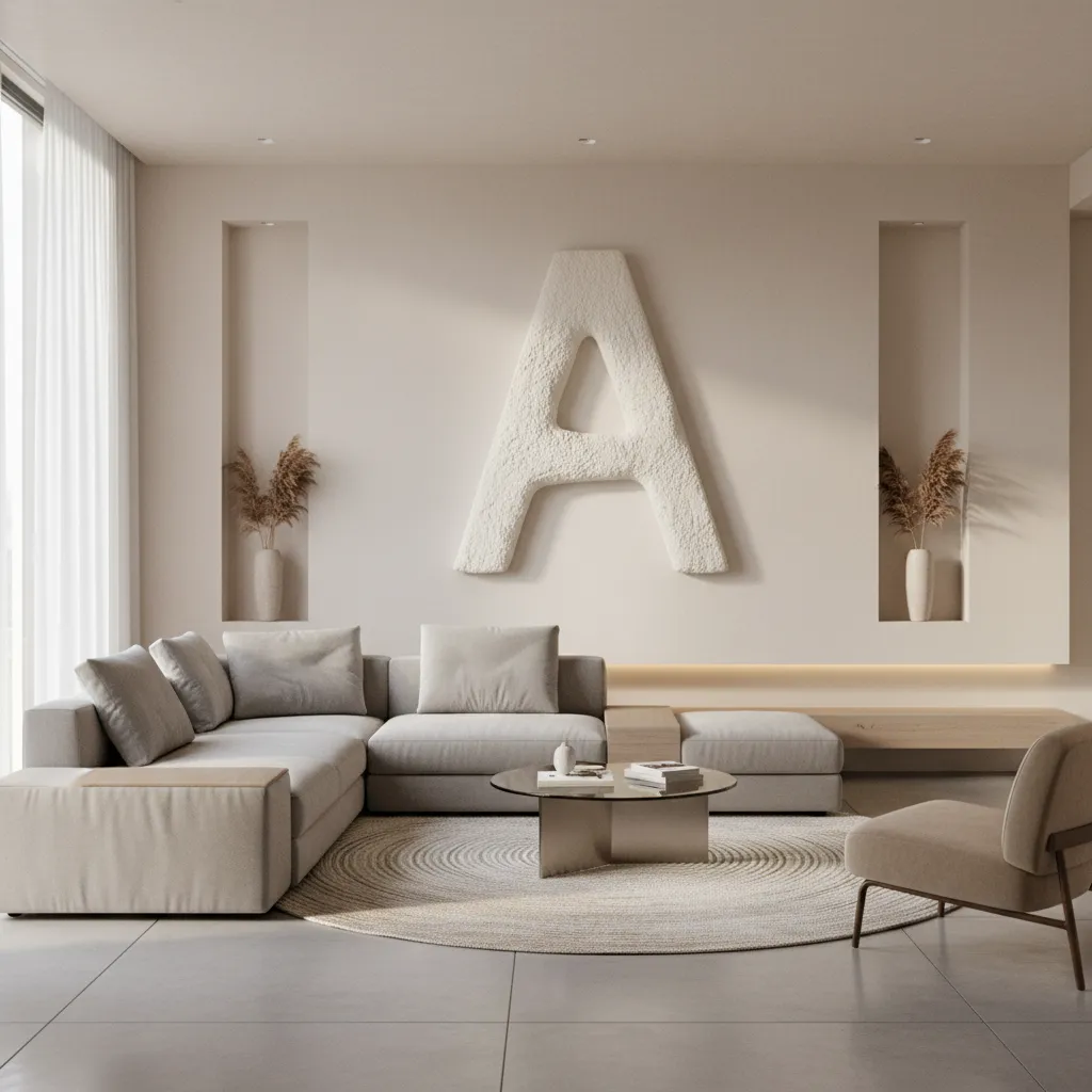 living room layout showing wall decor scale above sofa