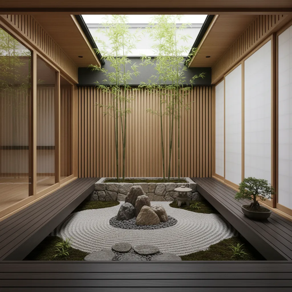 Taman kecil atau inner courtyard pada rumah Jepang