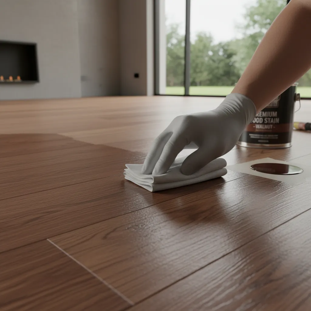 close inspection of hardwood floor stain to determine depth