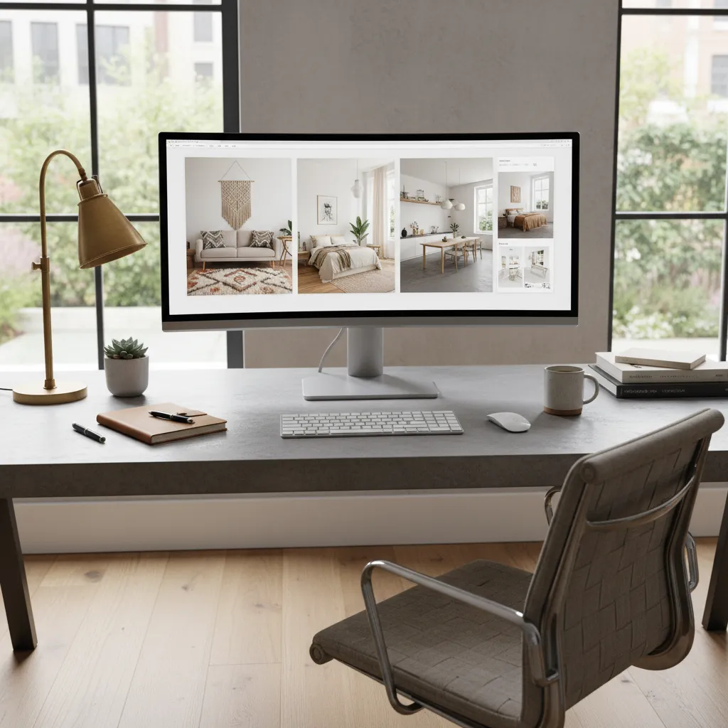 Pantalla mostrando inspiración de diseño interior digital