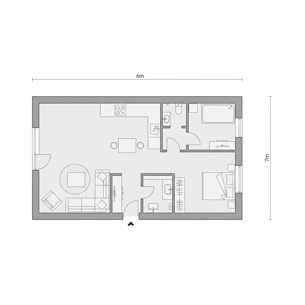 Inspirasi layout rumah kecil 6x7 modern