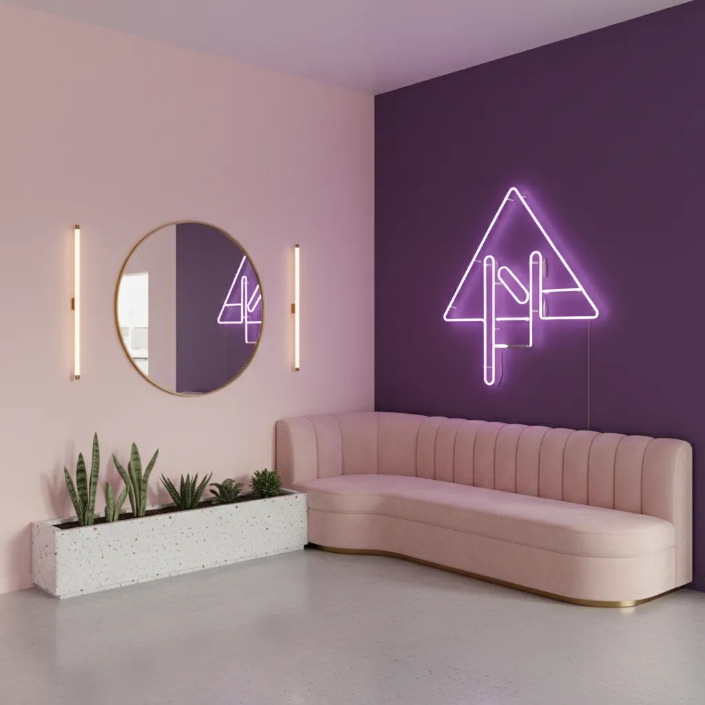 Instagram friendly pink and purple interior photo corner with neon lighting