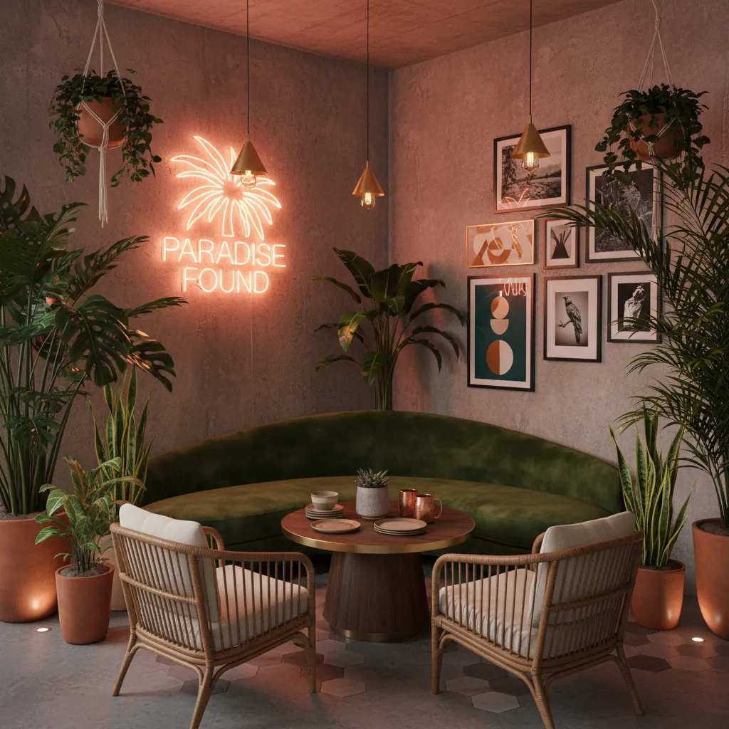Rincón decorativo en restaurante diseñado para fotografías