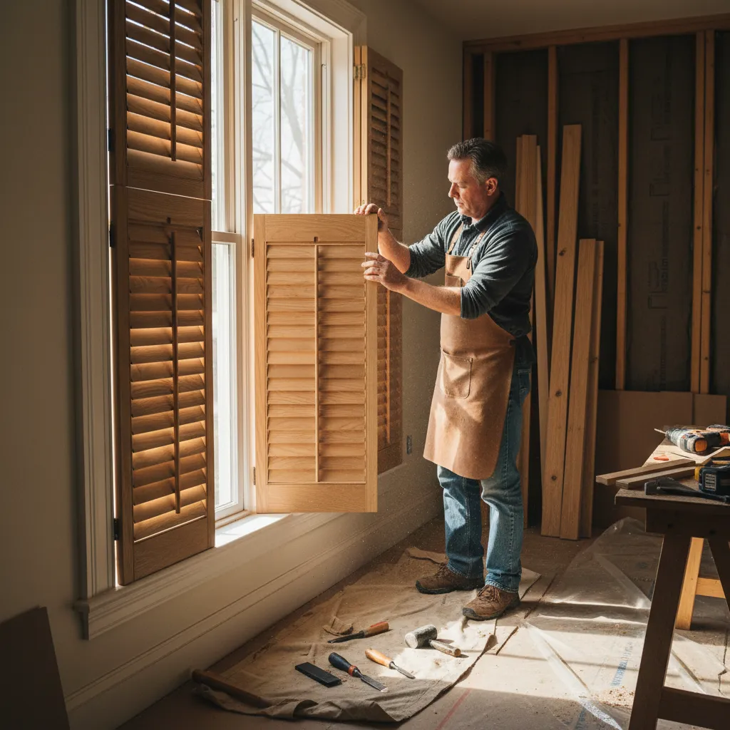 Instalación de contraventana interior de madera en marco de ventana