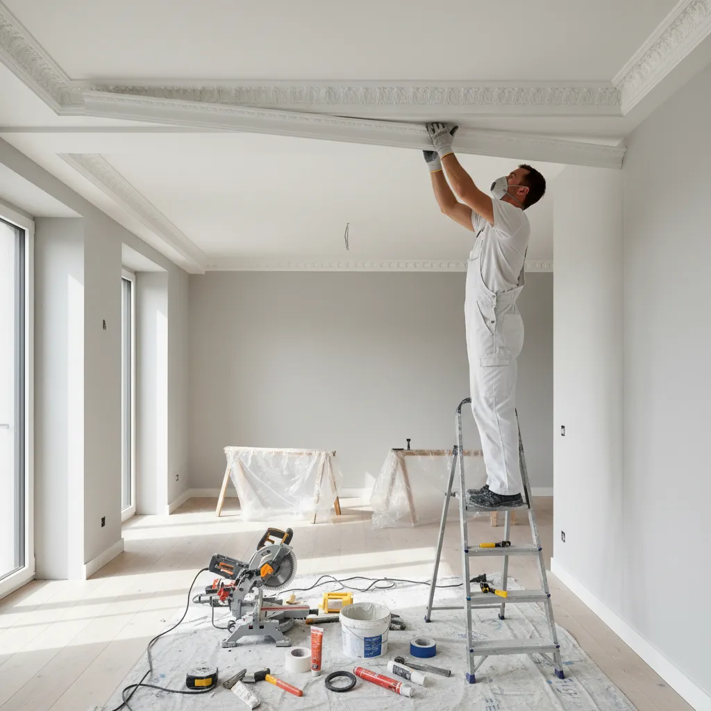 Instalación de cornisas decorativas en una habitación