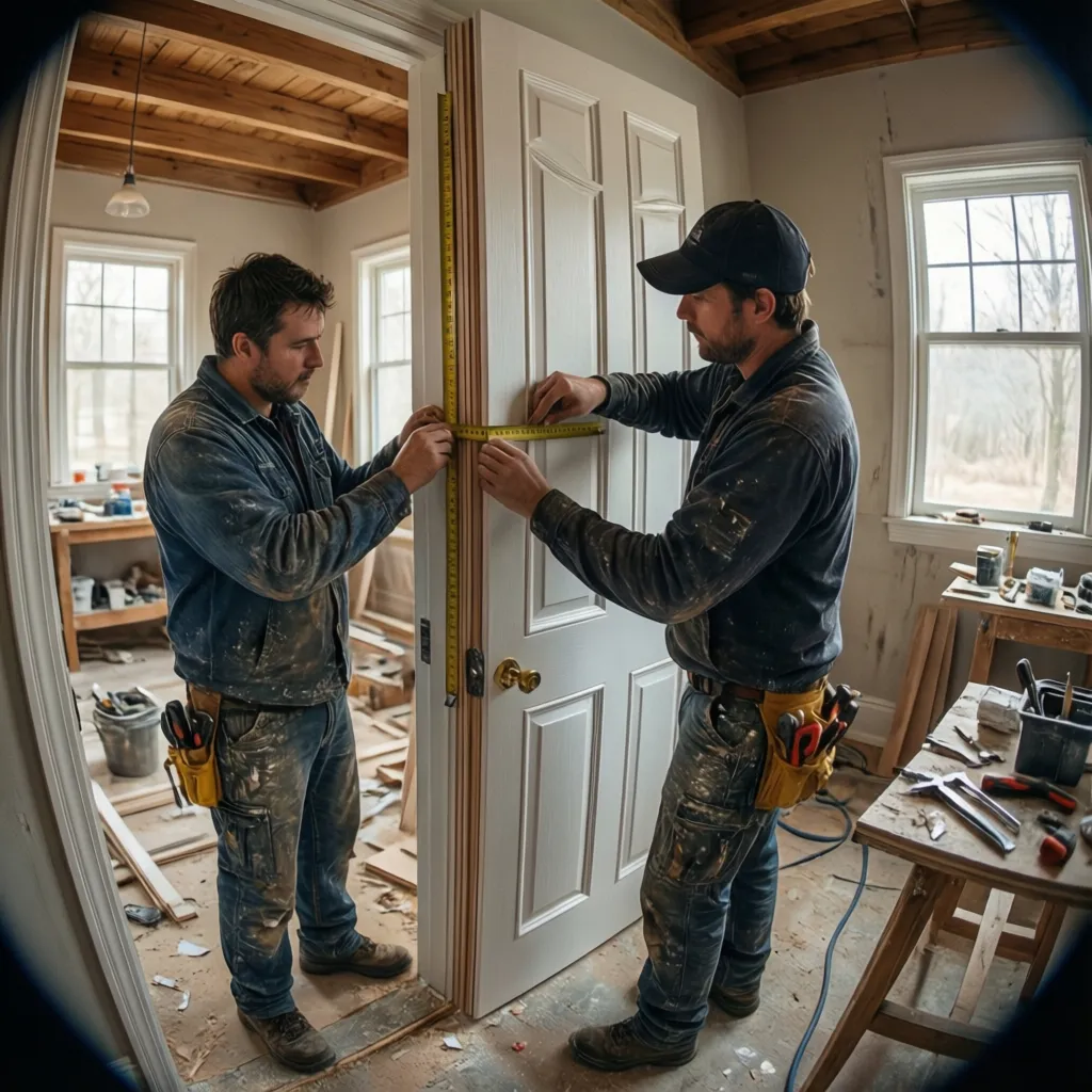 Proceso de instalación de molduras decorativas en una puerta interior