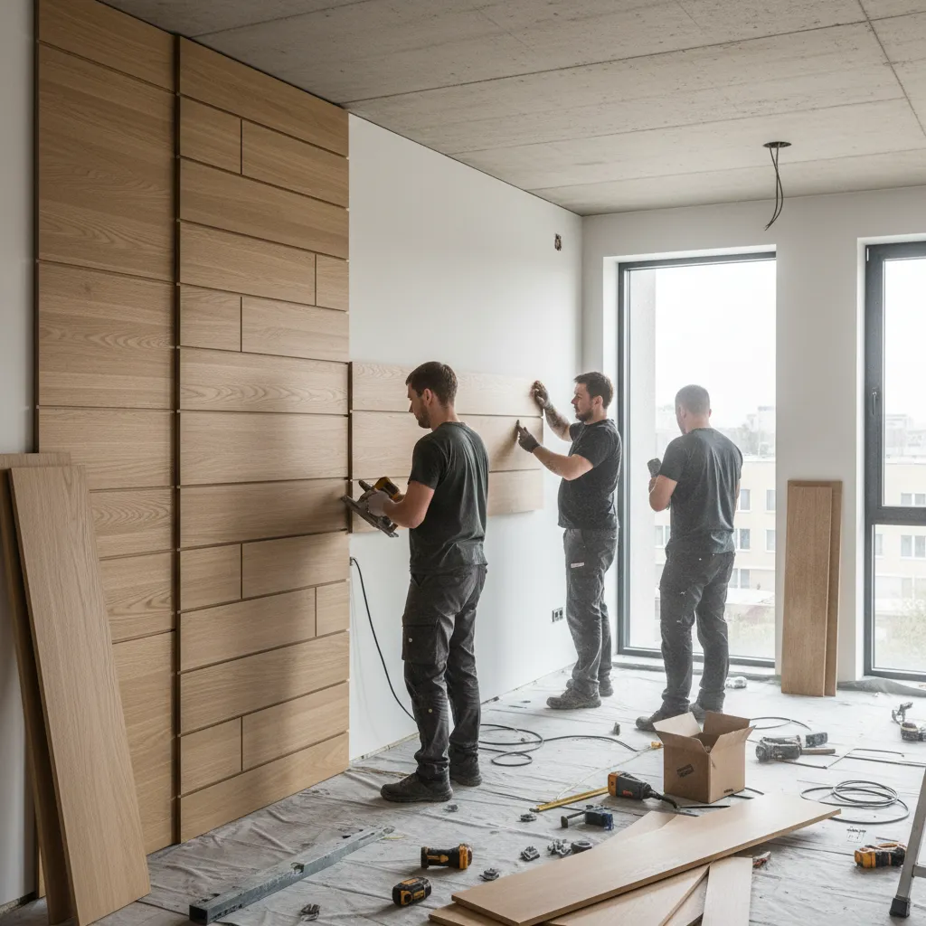instalación de paneles decorativos en pared interior