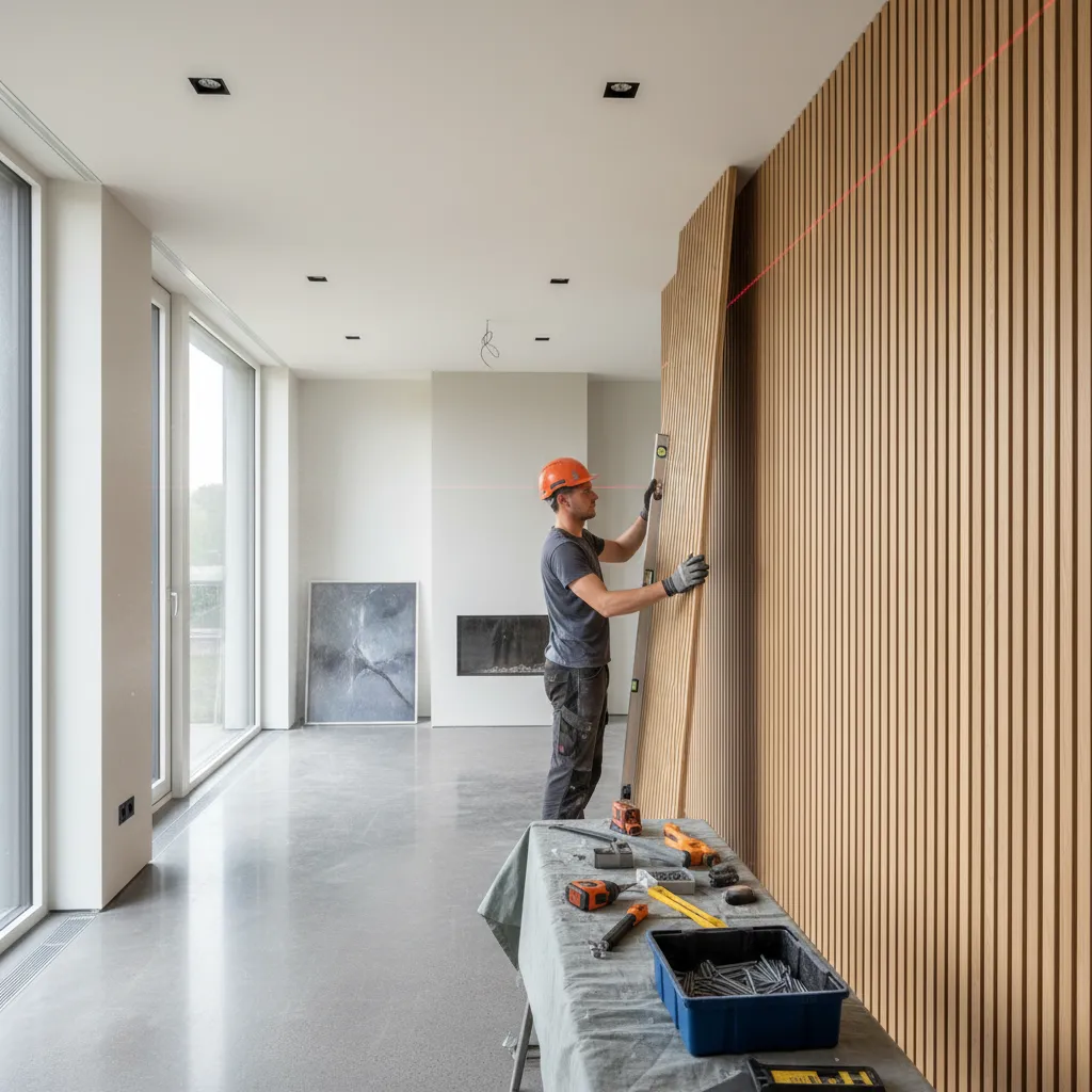 Instalación de paneles decorativos en una pared interior