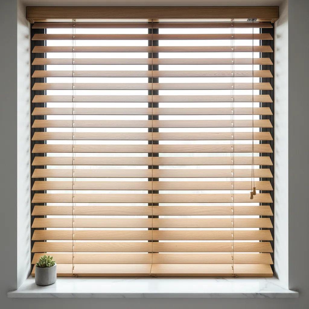 Detalle de instalación de persianas venecianas en una ventana interior