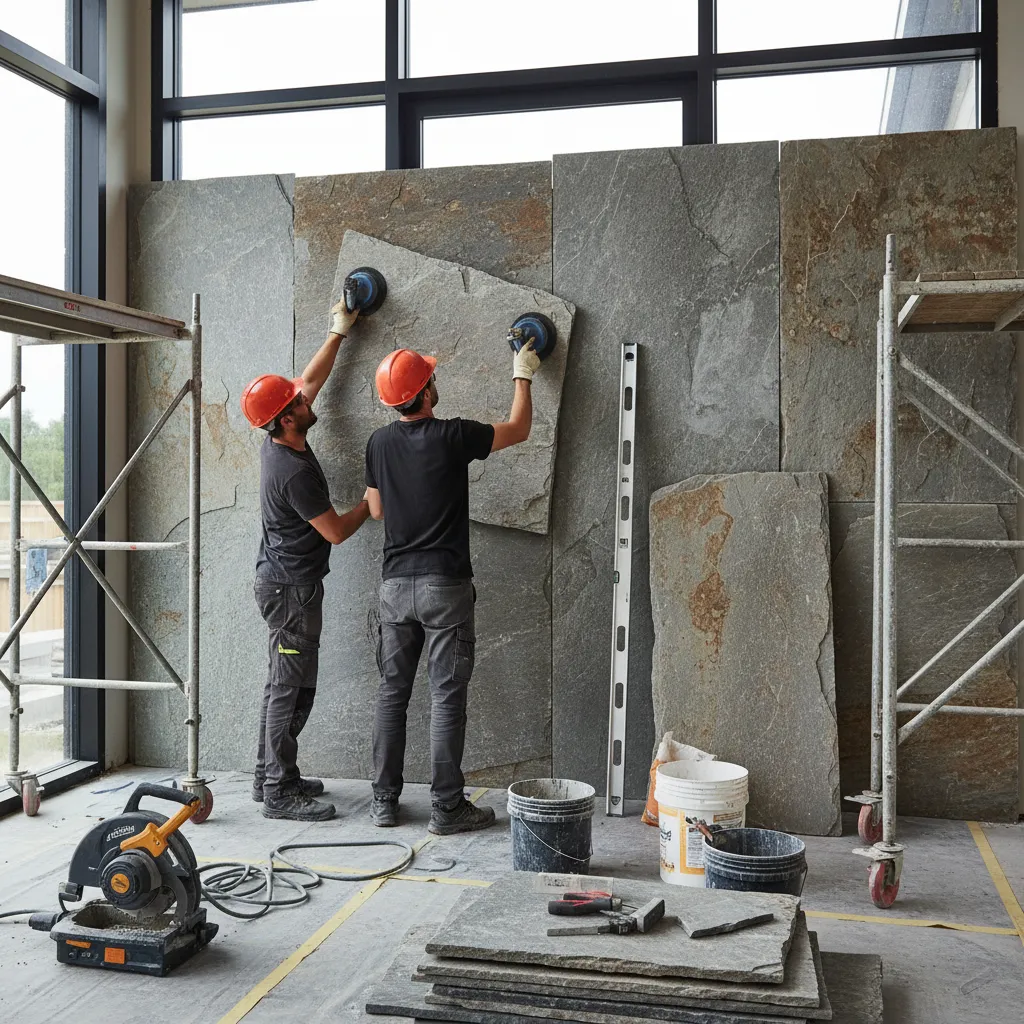 Proceso de instalación de revestimiento de piedra en interior