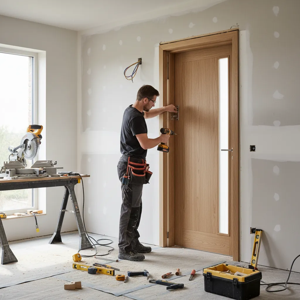 Instalación de puerta interior durante una reforma