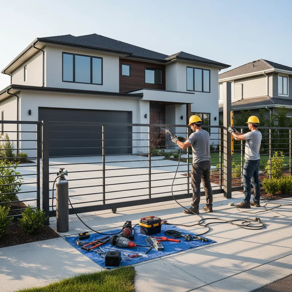 Proceso de instalación de reja metálica en una casa