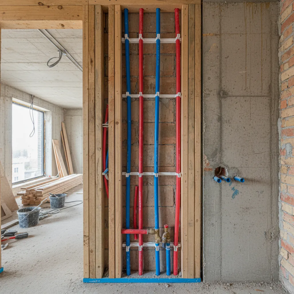 Instalación de tuberías de agua dentro de pared en obra