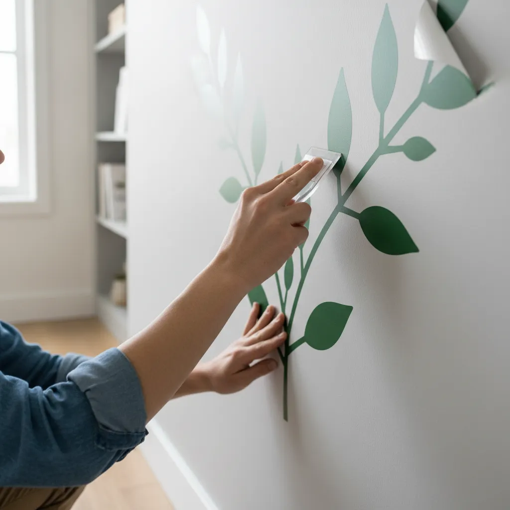 Proceso de instalación de un vinilo decorativo en una pared lisa