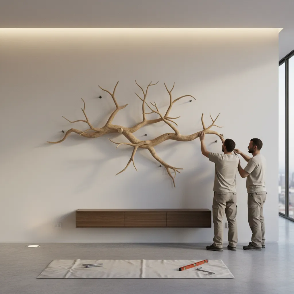 3D wooden wall tree decor anchored securely into drywall