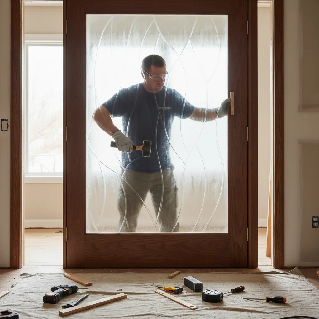 Instalación de cristal decorativo en puerta interior