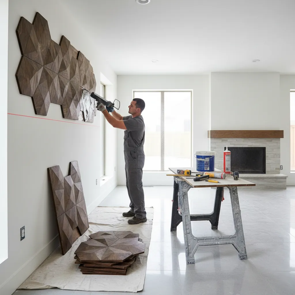 Instalación de paneles decorativos en una pared interior