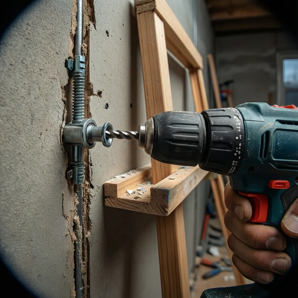 Close up of installing heavy duty wall anchors for wall mounted easel