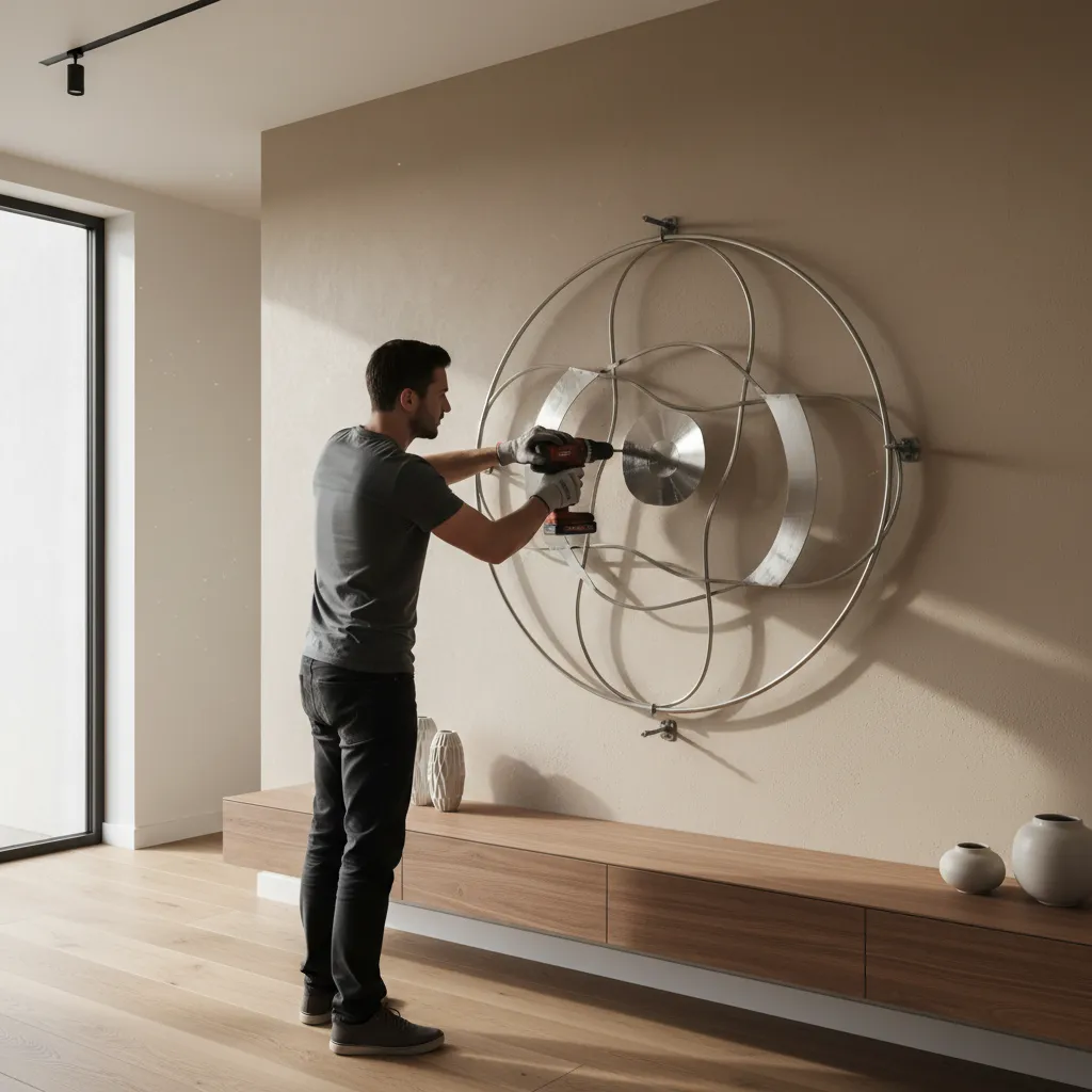 installing heavy metal circle wall decor with wall anchors