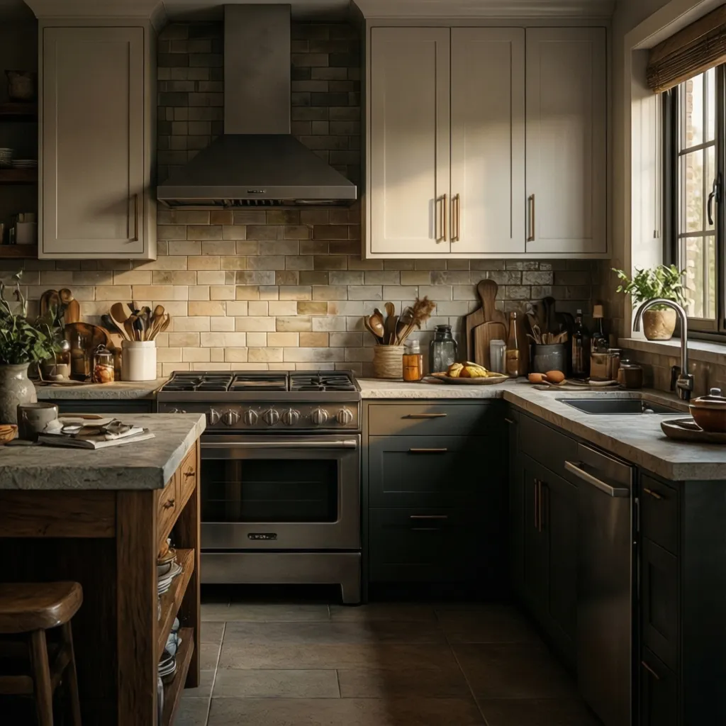 Modern kitchen backsplash protecting the wall behind the stove