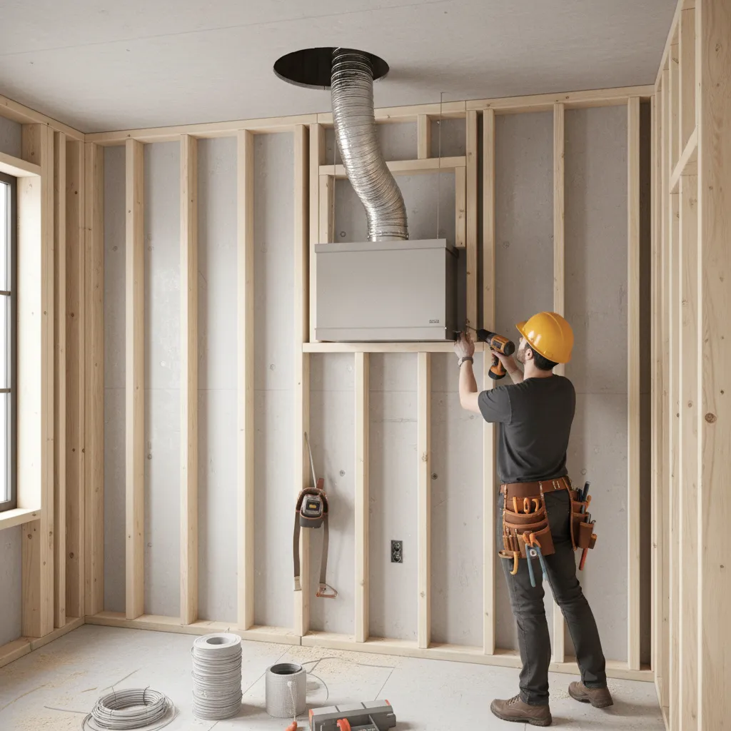 installing wall mounted kitchen exhaust fan between studs