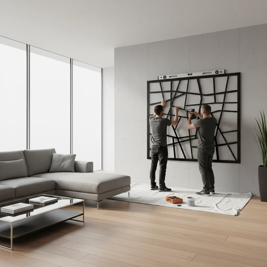 Installing heavy metal cutout wall decor using wall anchors and screws