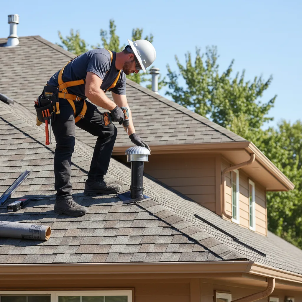 Contractor installing a new plumbing roof vent cap