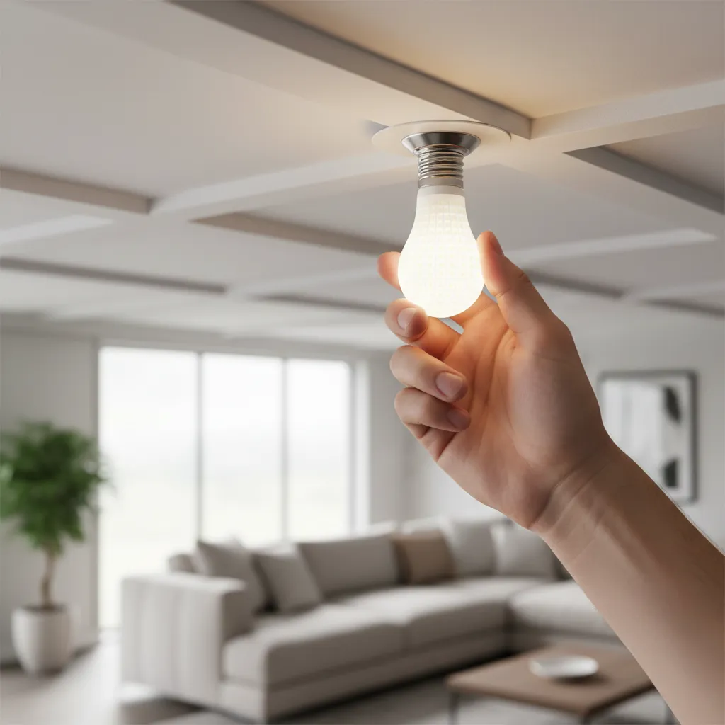 Person installing Sengled smart bulb into ceiling fixture