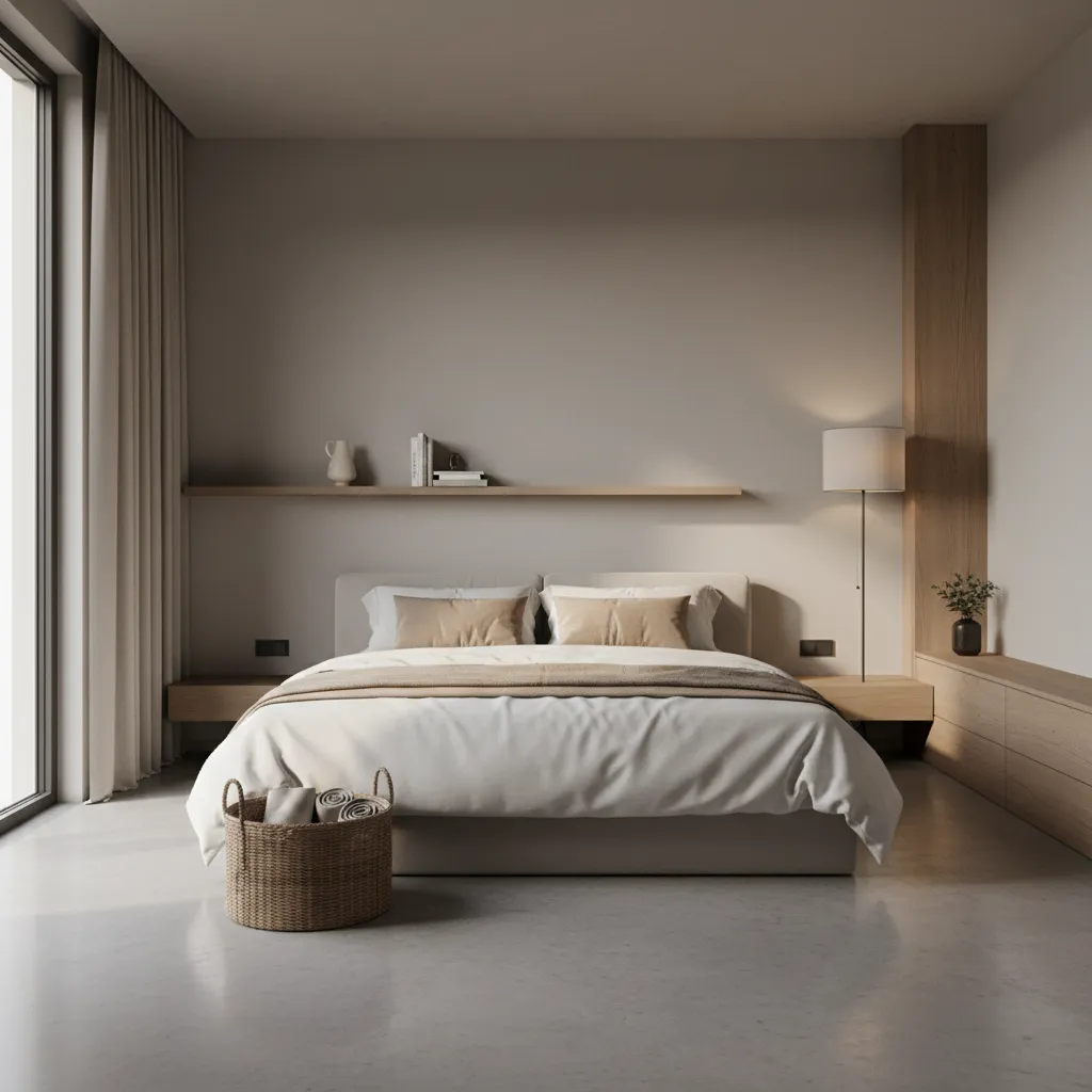 bed quickly made and clutter placed in storage basket showing instant tidy effect