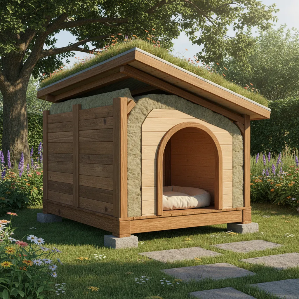 Estructura de casa para perro con aislamiento y base elevada