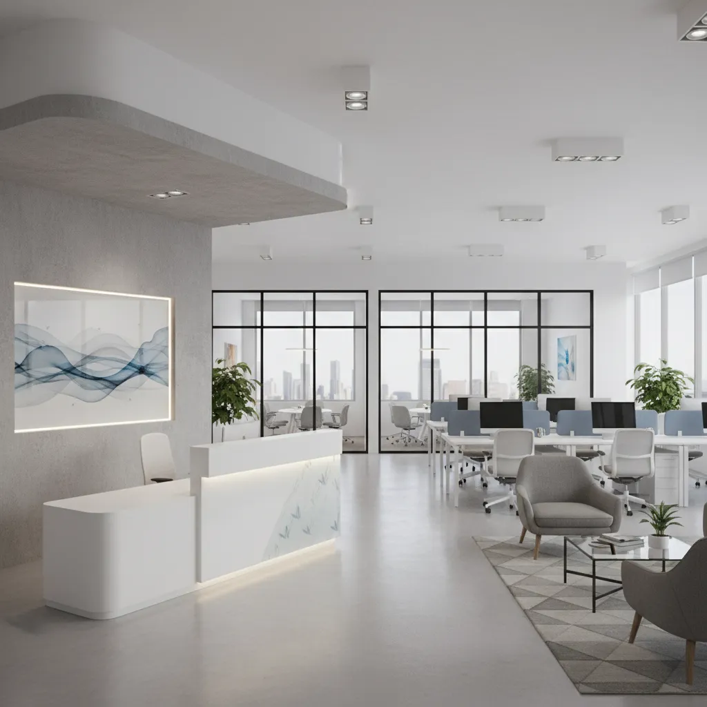 3D visualization preview of an insurance agency office design layout