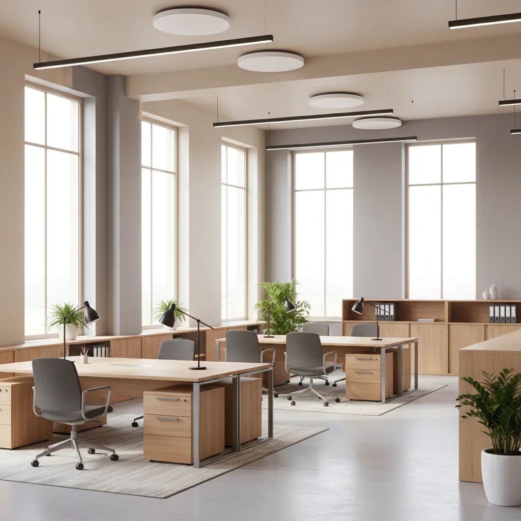 well-lit insurance office interior with neutral colors and natural light