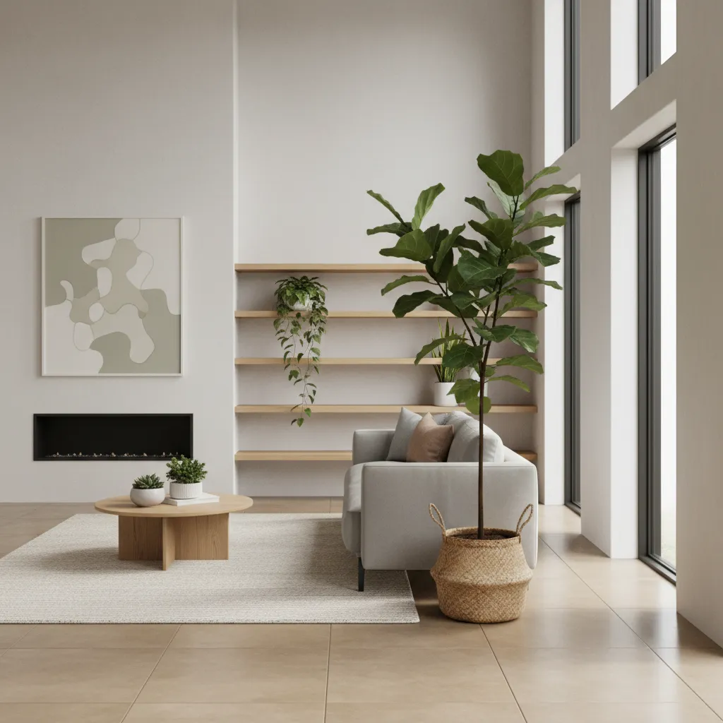 Diseño interior moderno con plantas integradas en la decoración
