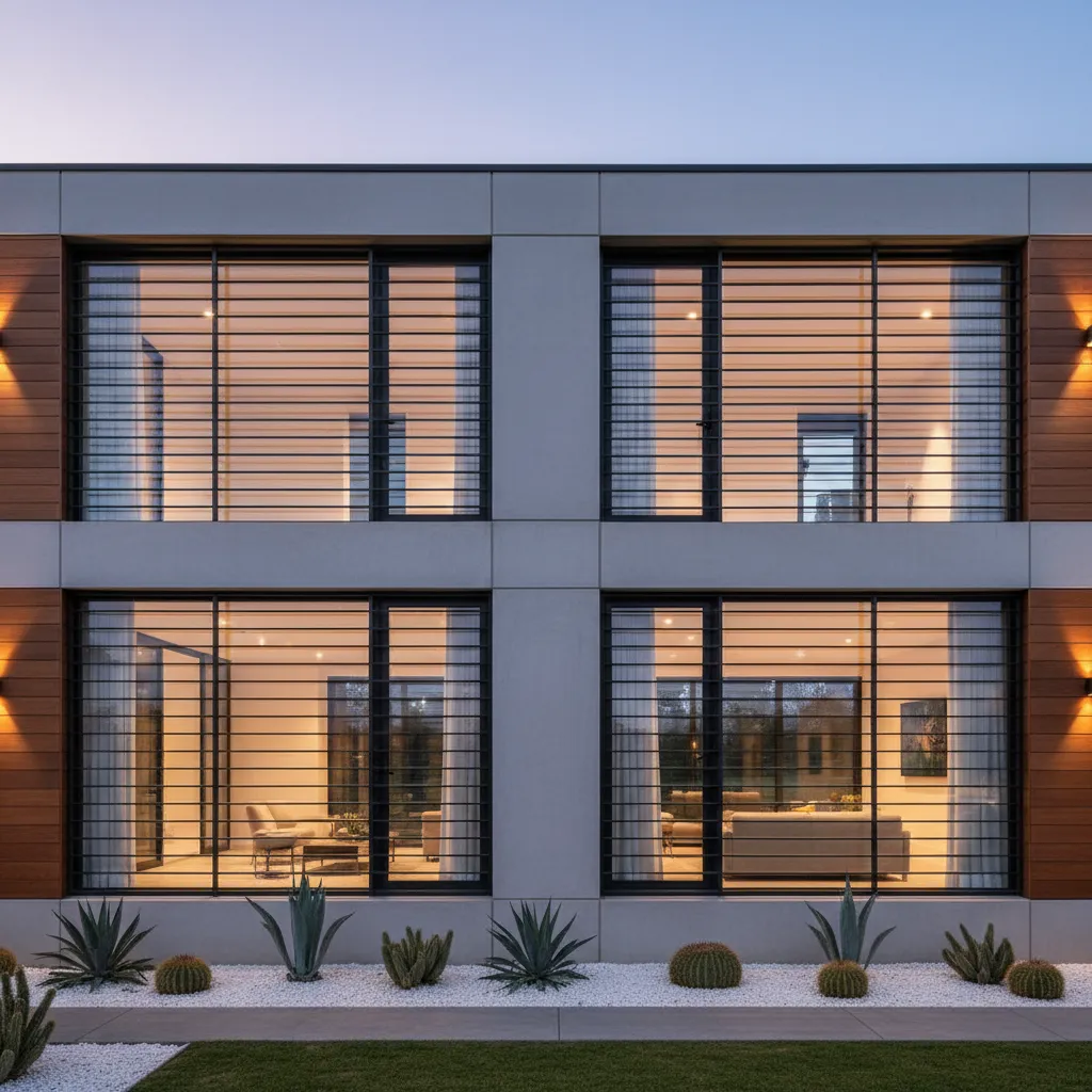 Rejas modernas integradas con diseño arquitectónico de la casa