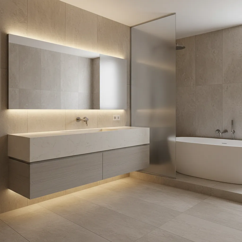 seamless integrated sink and countertop in modern bathroom