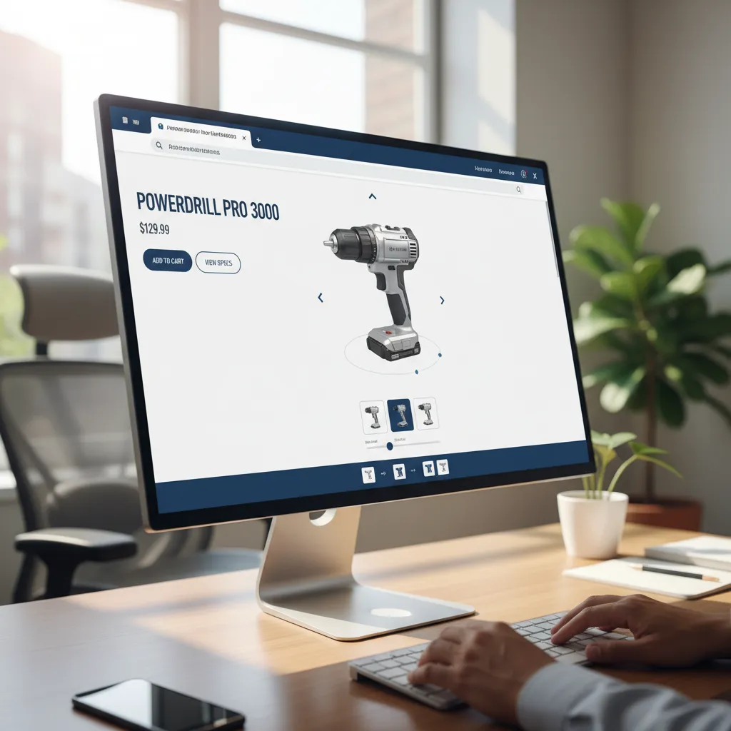 Interactive 3D product viewer showing rotating product model on website interface