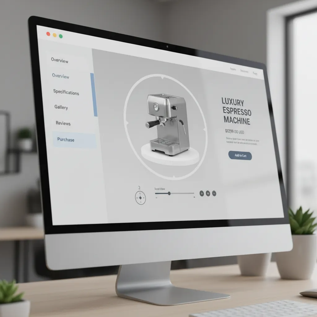 interactive 3D object displayed inside a modern website interface