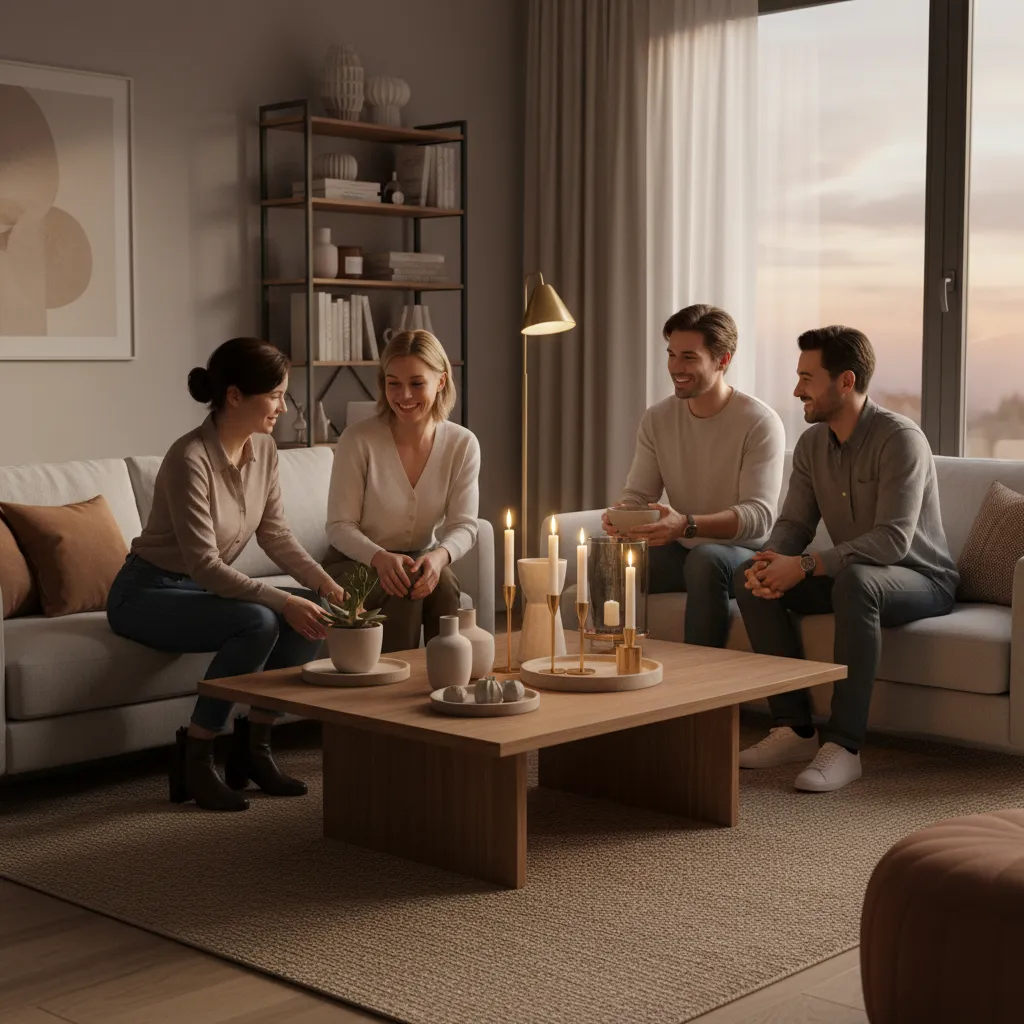 Guests participating in a hands on decor styling activity during a home decorating party