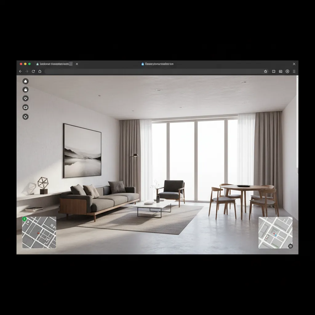 Interactive 3D real estate website tour showing a modern apartment interior