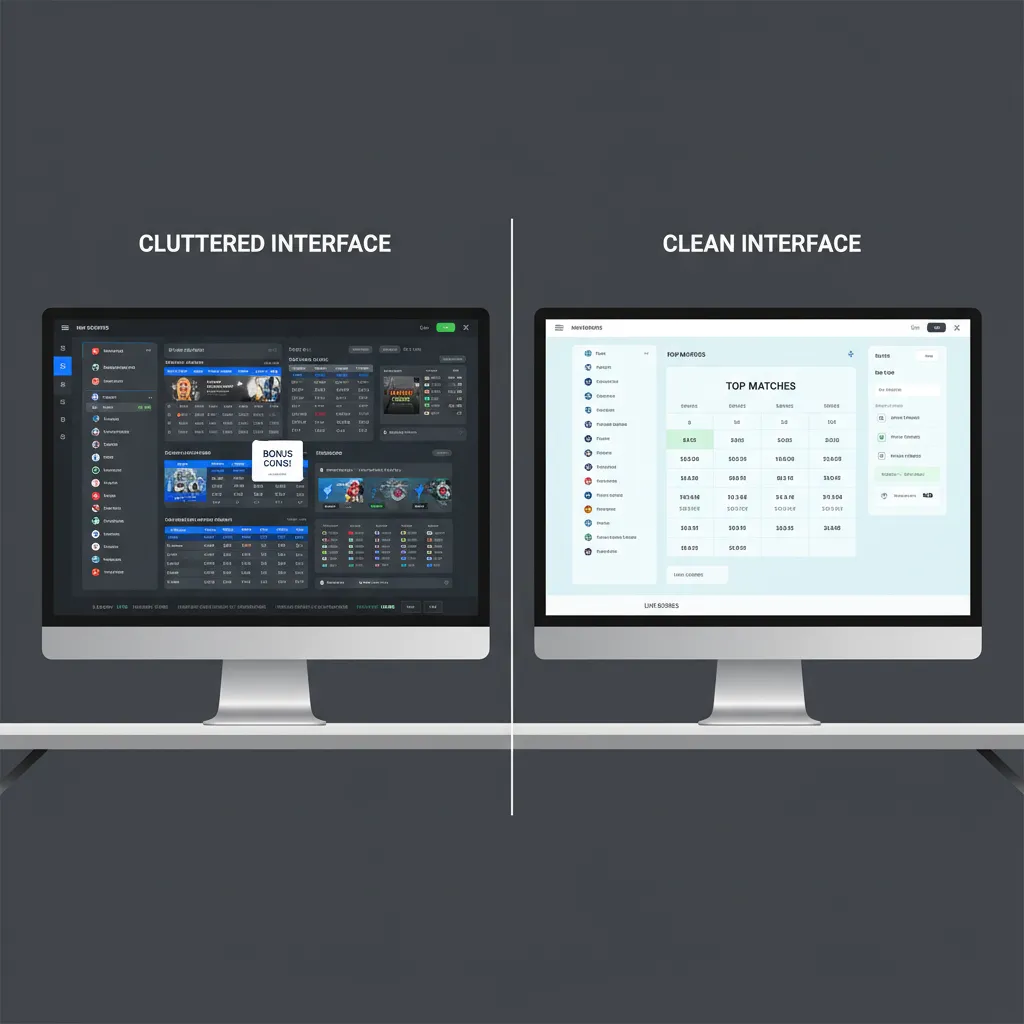 Comparación entre interfaz saturada de información y diseño limpio de apuestas