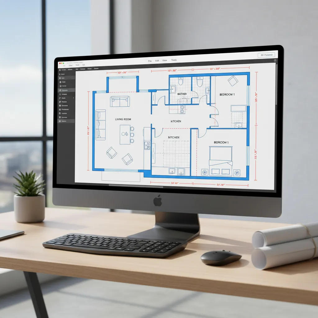 Interfaz de software mostrando plano de vivienda en 2D