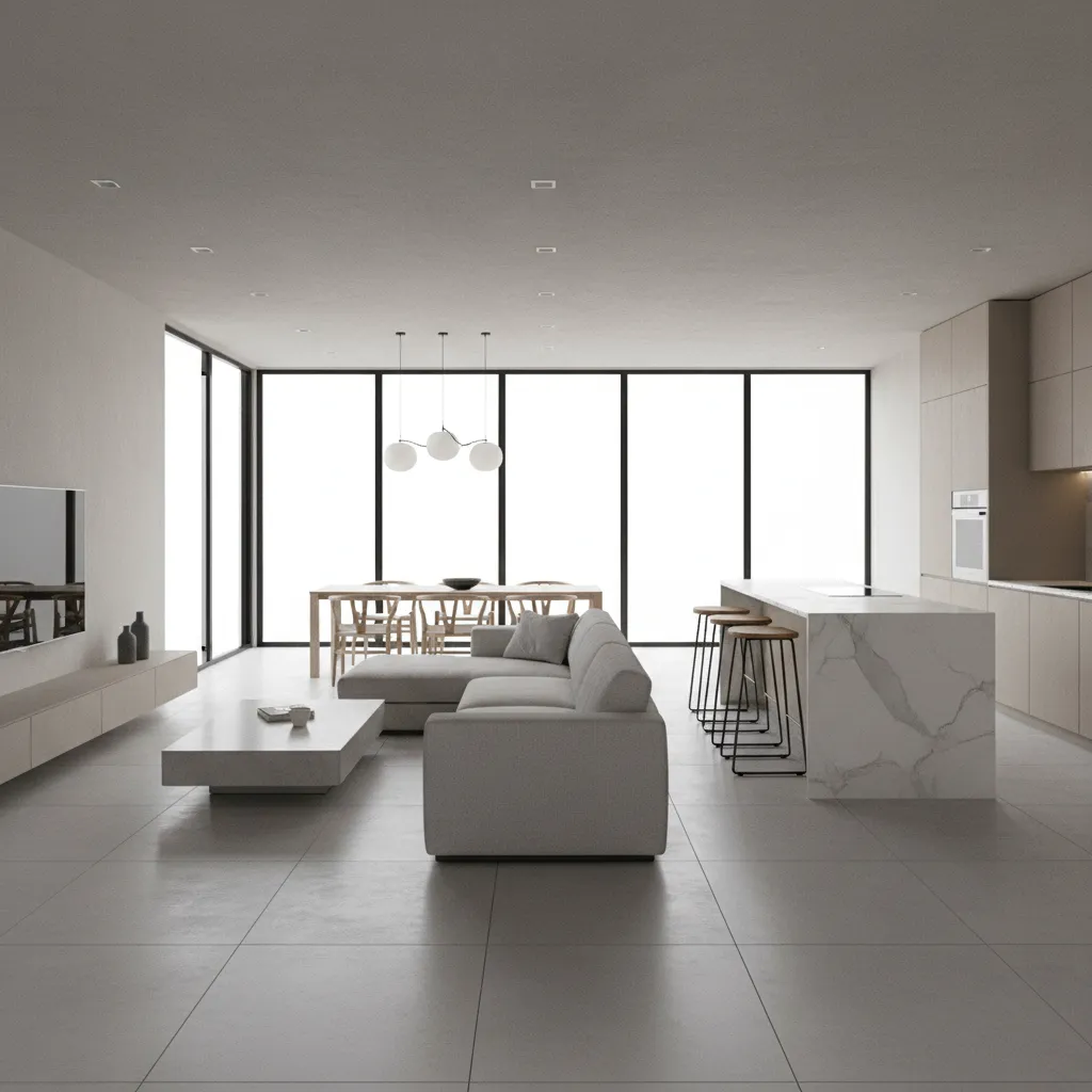 3D interior model showing furniture layout and circulation space