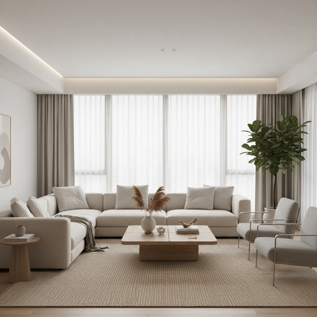 Photorealistic 3D rendered living room interior design visualization