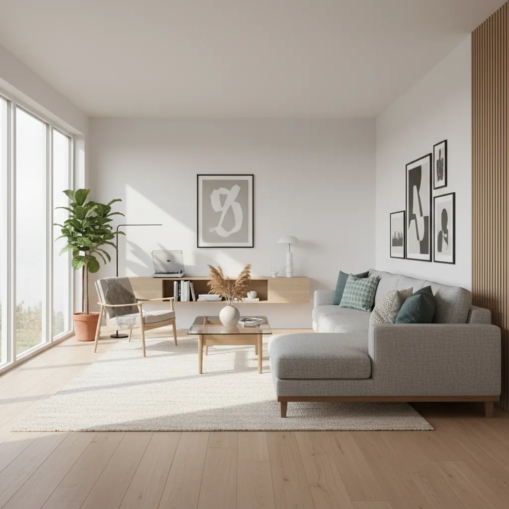 Visualización 3D de un salón moderno generado a partir de un diseño interior