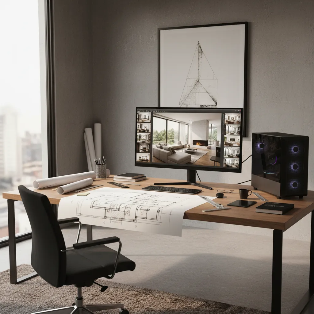 planning workflow for 3d interior visualization animation with layout sketches and screens