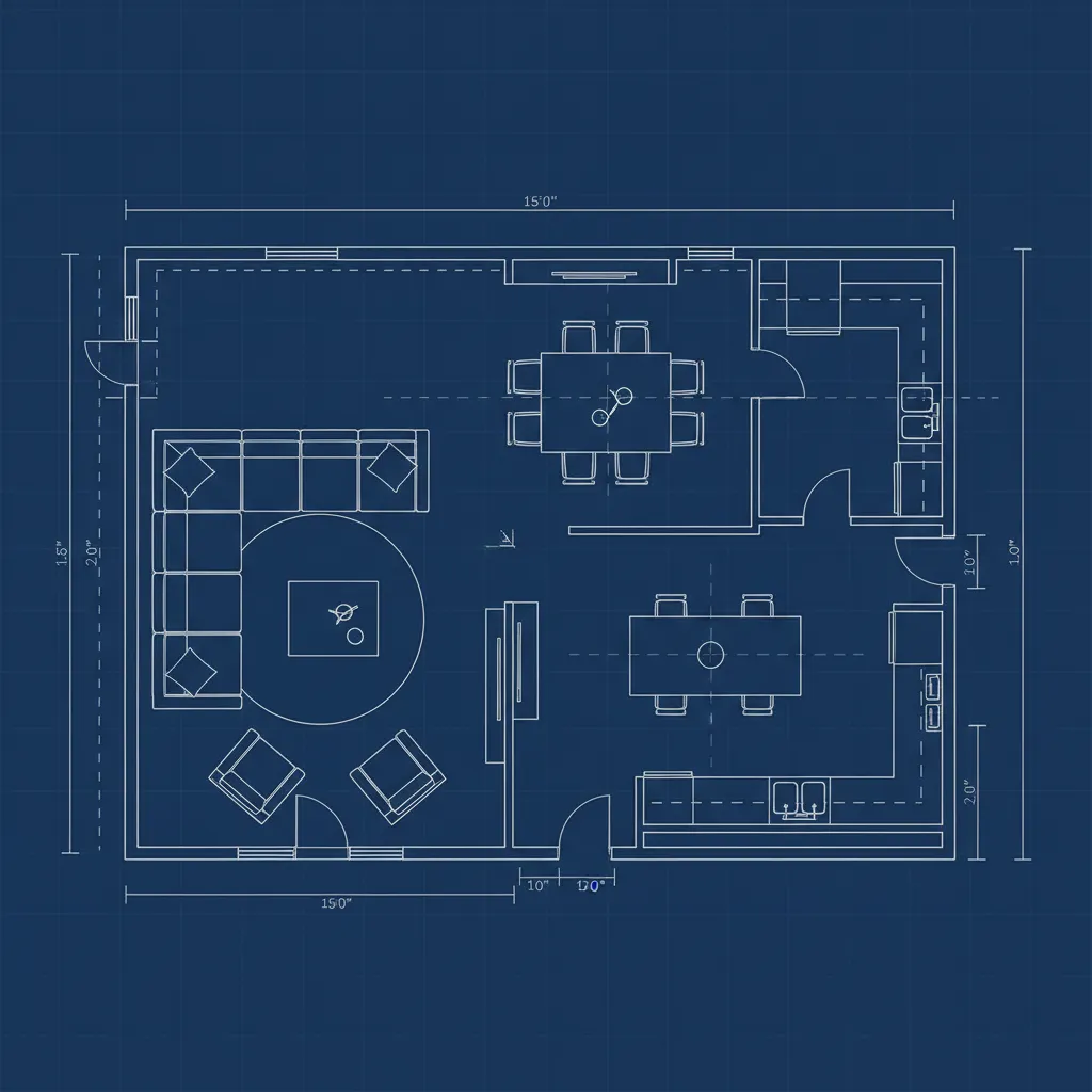 Plano de distribución interior con mobiliario y medidas