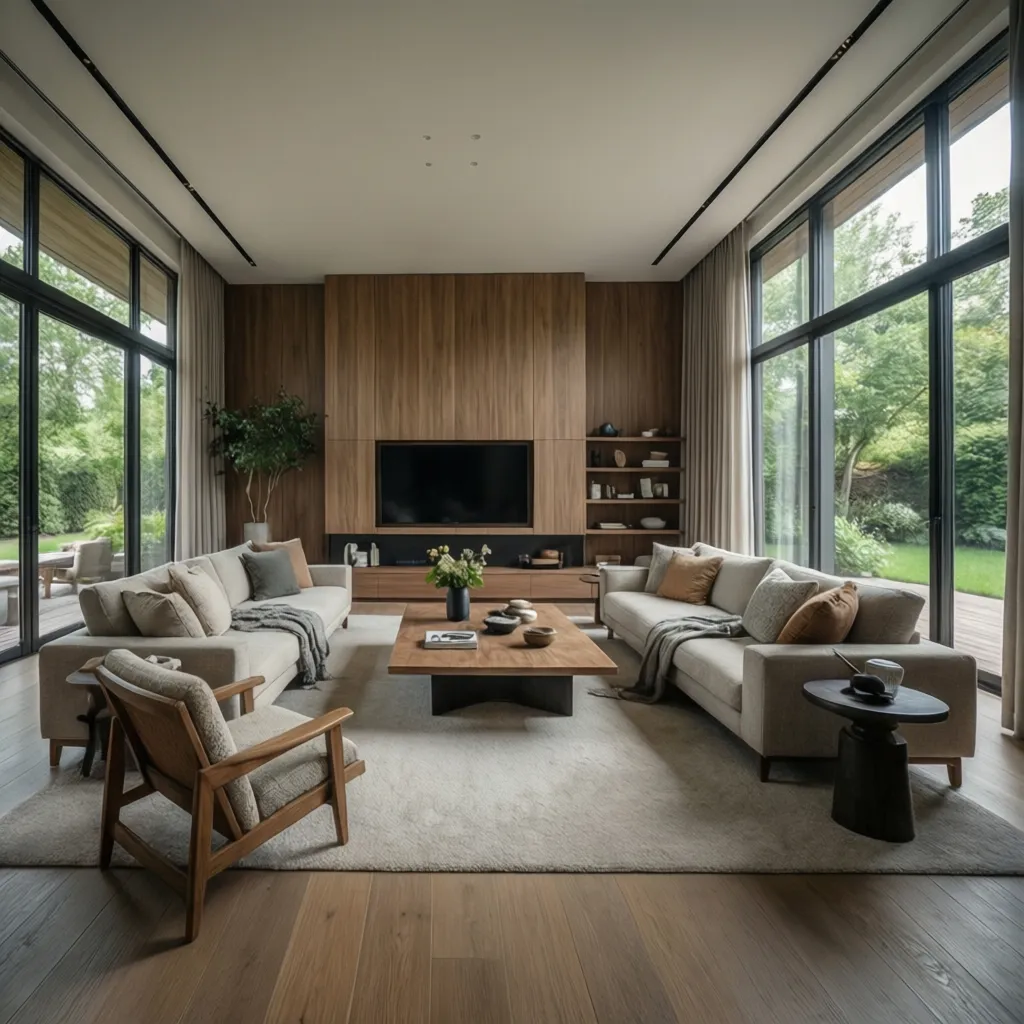 Interior de vivienda bien diseñado con iluminación natural y mobiliario funcional