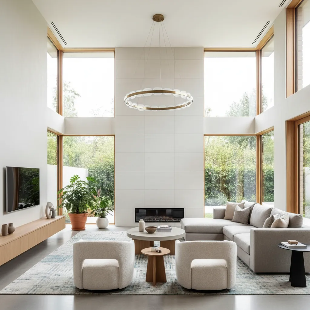 Sala moderna en la planta baja de una casa de tres pisos