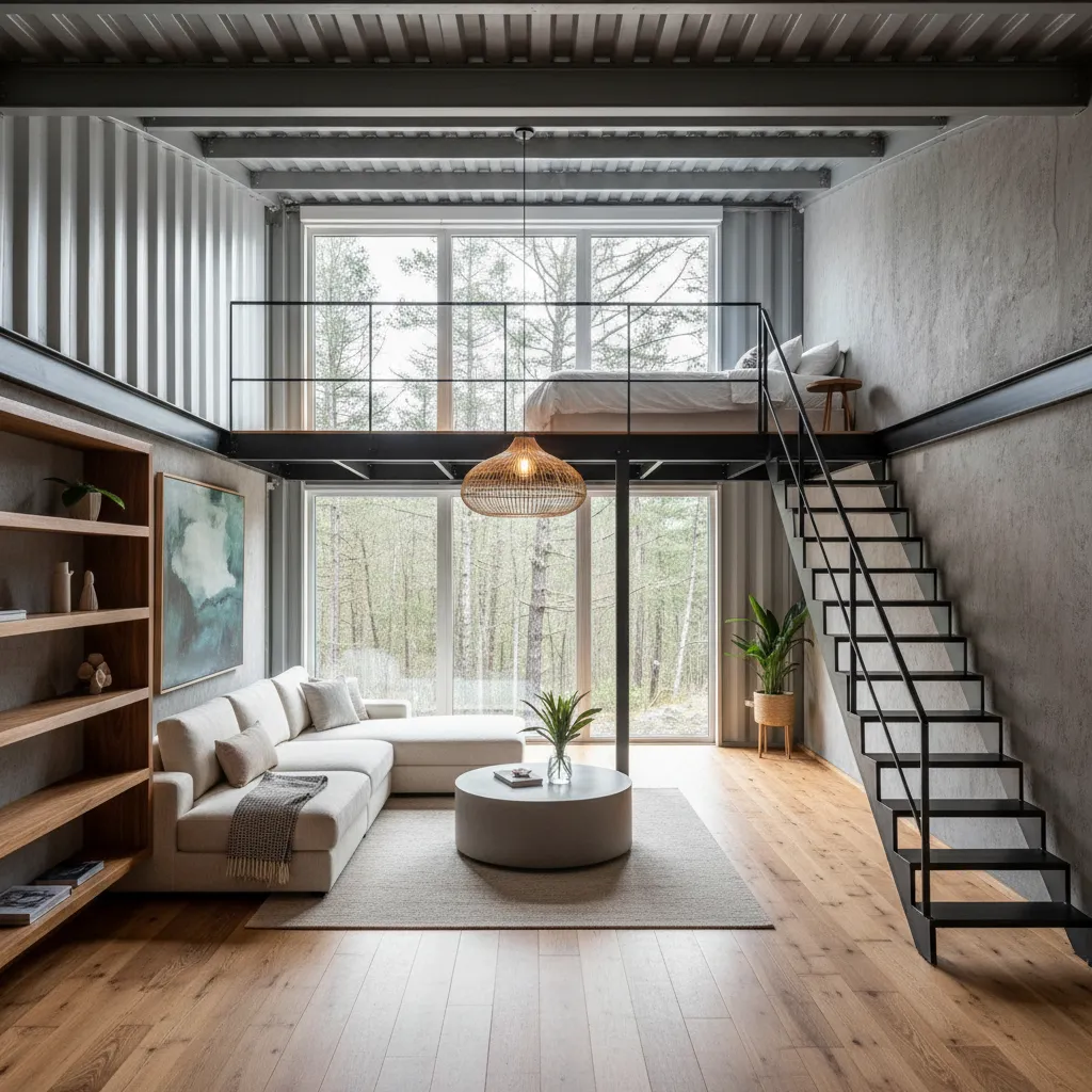 Interior moderno de una vivienda hecha con contenedores