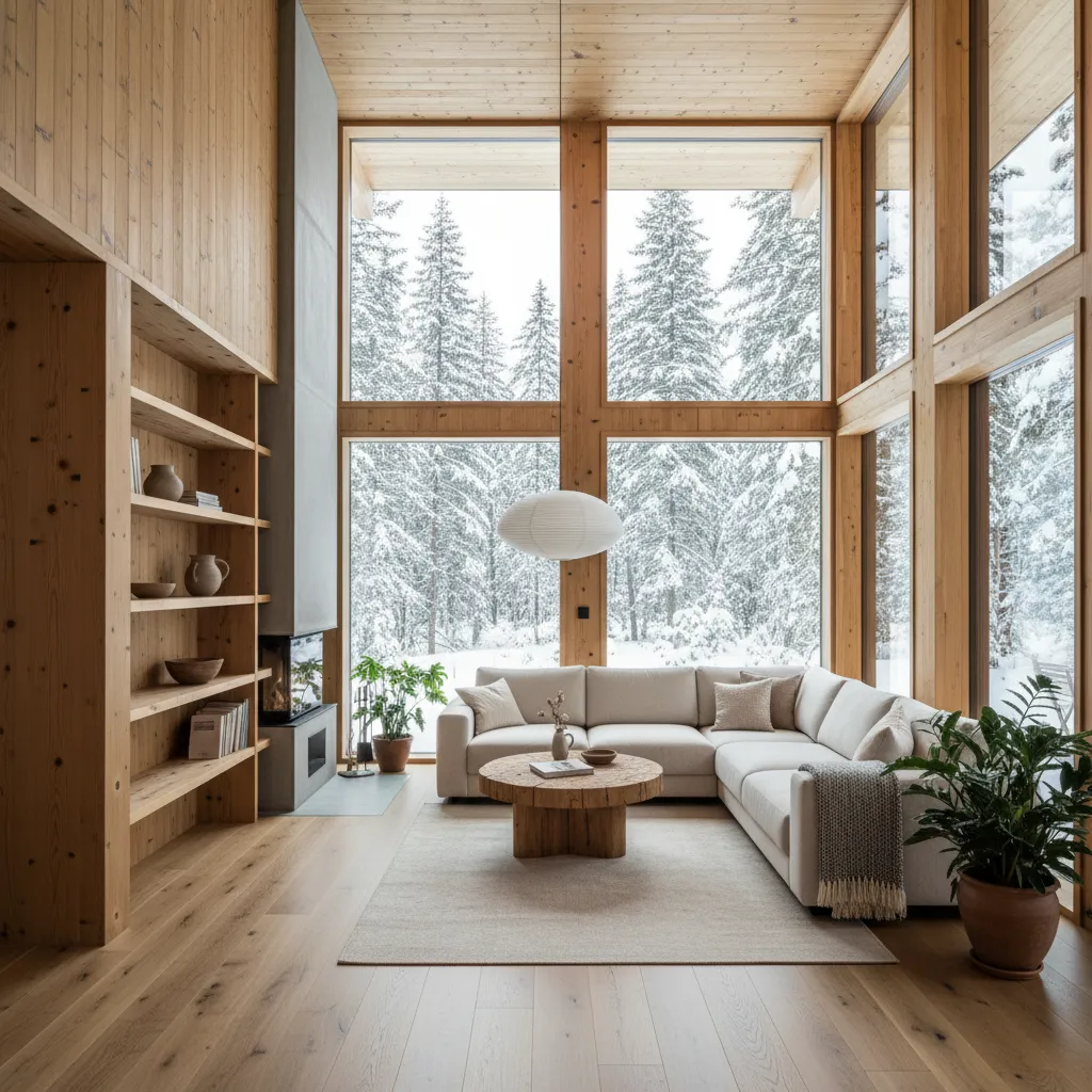 Interior moderno de casa de madera con diseño minimalista